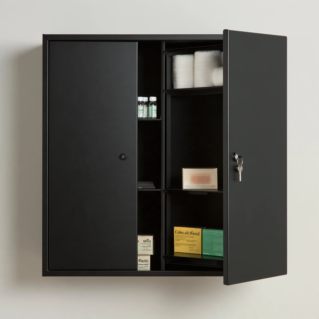 Medizinschrank aus Metall, Farbe: schwarz